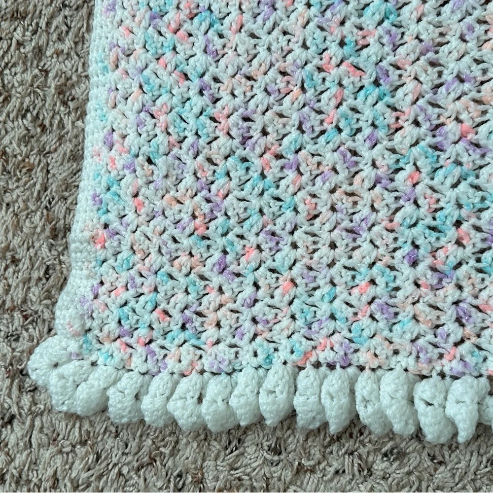 Handmade White & Pastel Crochet Throw Baby Blanket